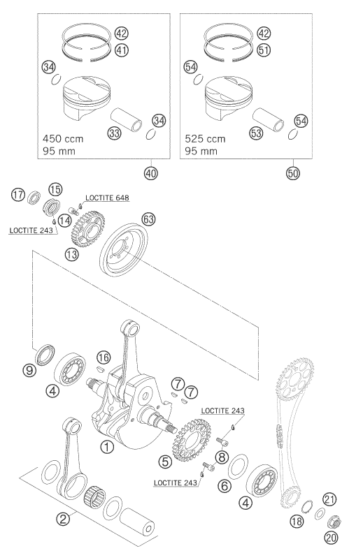 Sprängskiss: Crankshaft, Piston – KTM 525 SX SUPERMOTO 2005