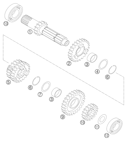 Sprängskiss: Transmission I - Main Shaft – KTM 250 EXC RACING 2005
