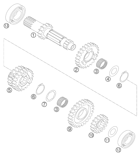 Sprängskiss: Transmission I - Main Shaft – KTM 525 EXC RACING 2006