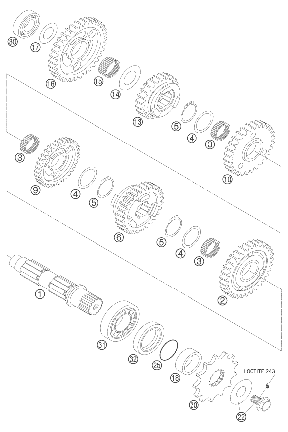 Sprängskiss: Transmission II - Countershaft – KTM 250 EXC RACING 2005