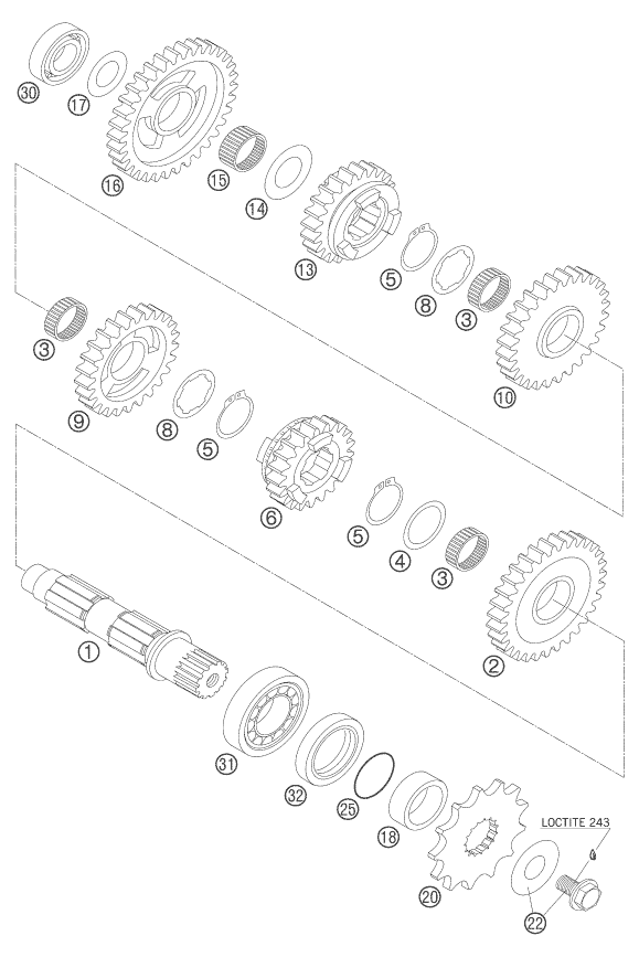 Sprängskiss: Transmission II - Countershaft – KTM 525 EXC RACING 2006