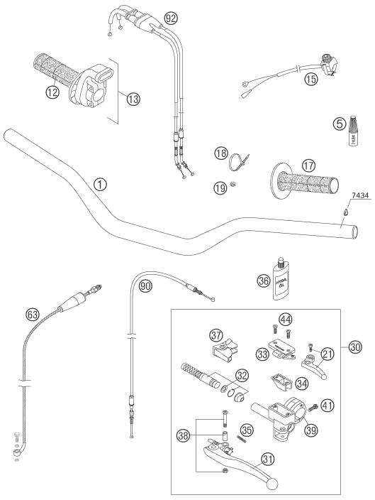Sprängskiss: Handlebar, Controls – KTM 525 SMR 2005