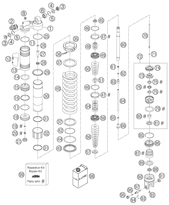 Sprängskiss: Shock Absorber Disassembled – KTM 525 SMR 2005
