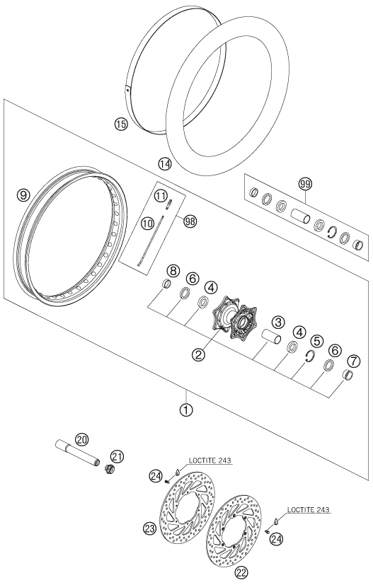 Sprängskiss: Front Wheel – KTM 950 ADVENTURE S 2005