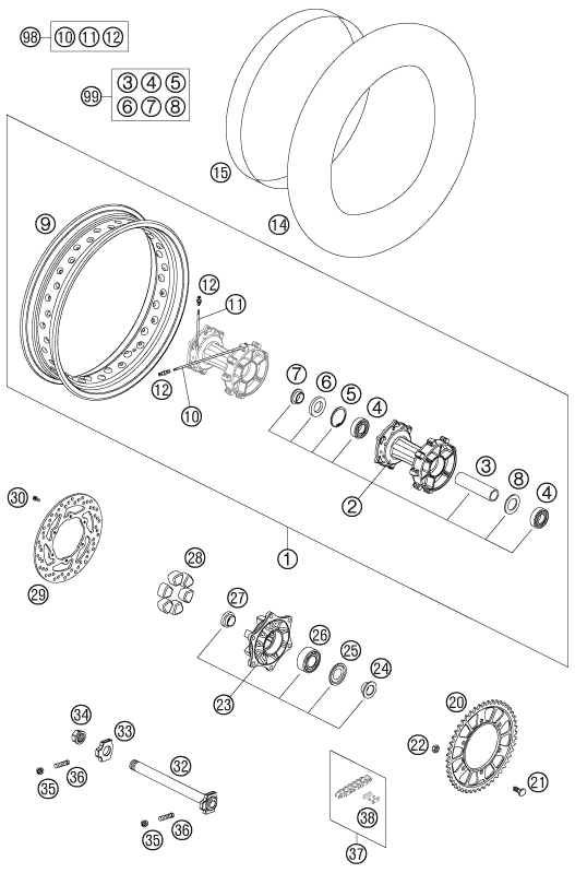 Sprängskiss: Rear Wheel – KTM 950 ADVENTURE S 2005