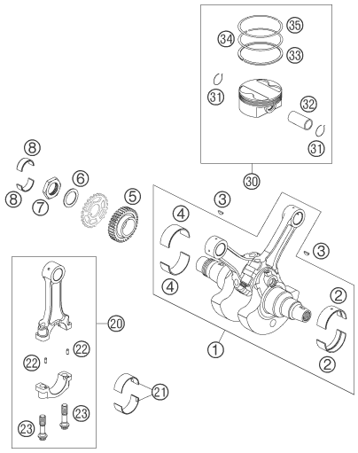 Sprängskiss: Crankshaft, Piston – KTM 950 ADVENTURE S 2005