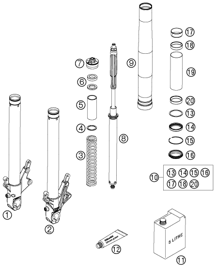 Sprängskiss: Front Fork Disassembled – KTM 990 SUPERDUKE BLACK 2005
