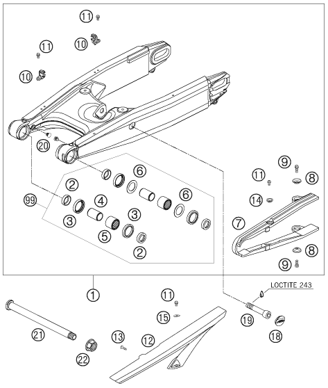 Sprängskiss: Swing Arm – KTM 990 SUPER DUKE BLACK 2007