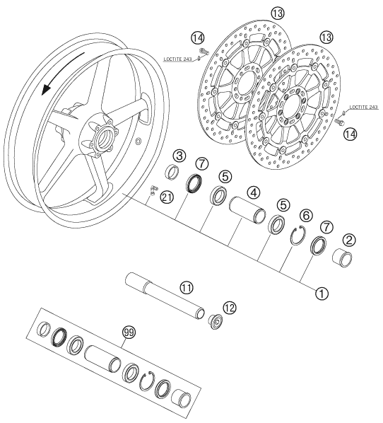 Sprängskiss: Front Wheel – KTM 990 SUPERDUKE BLACK 2005