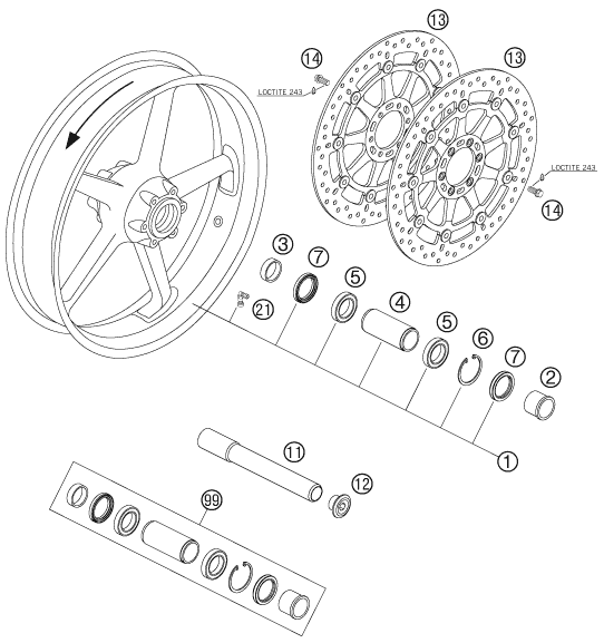 Sprängskiss: Front Wheel – KTM 950 SUPERMOTO BLACK 2006