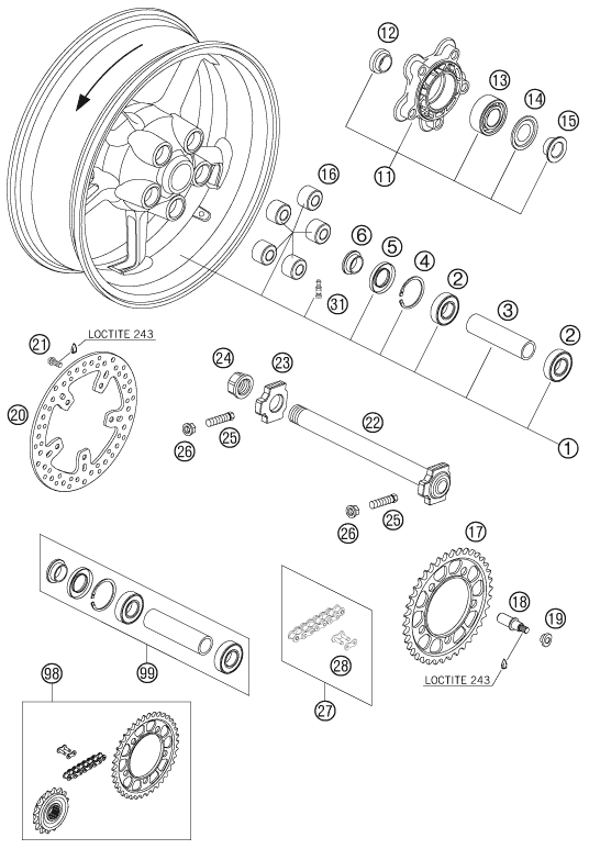 Sprängskiss: Rear Wheel – KTM 990 SUPERDUKE BLACK 2005