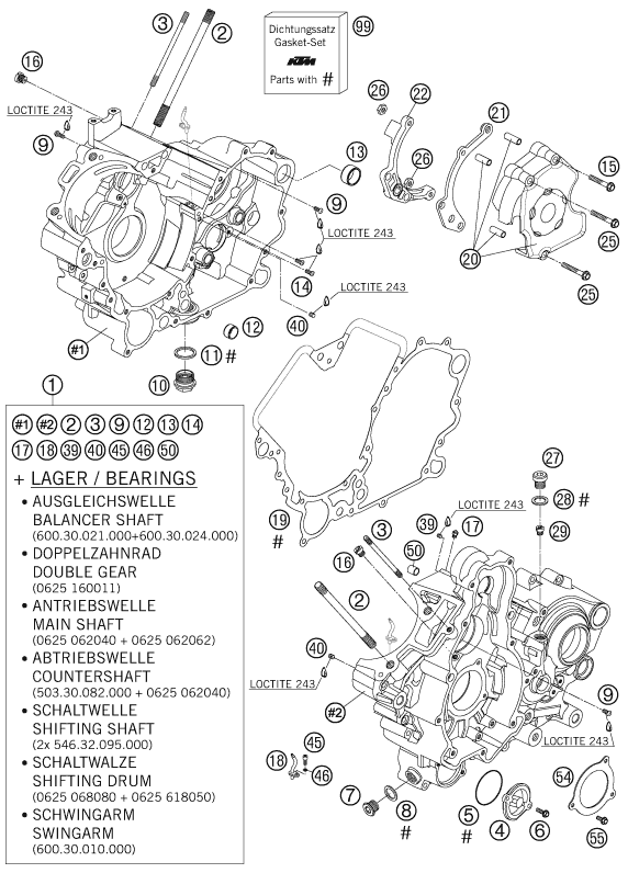 Sprängskiss: Engine Case – KTM 990 SUPERDUKE BLACK 2005