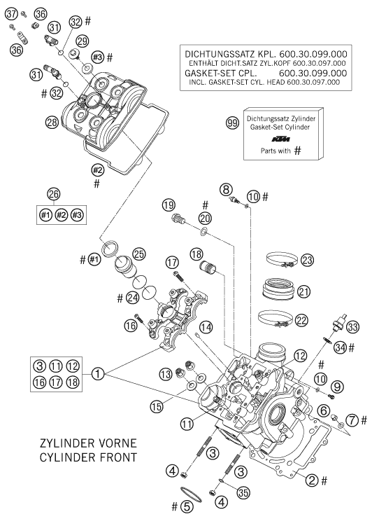 Sprängskiss: Cylinder Head Front – KTM 990 SUPERDUKE BLACK 2005