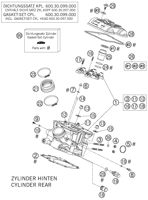 Sprängskiss: Cylinder Head Rear – KTM 990 SUPERDUKE BLACK 2005