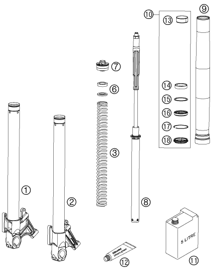 Sprängskiss: Front Fork Disassembled – KTM 950 SUPERMOTO BLACK 2006