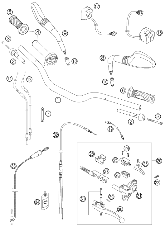 Sprängskiss: Handlebar, Controls – KTM 950 SUPERMOTO BLACK 2006