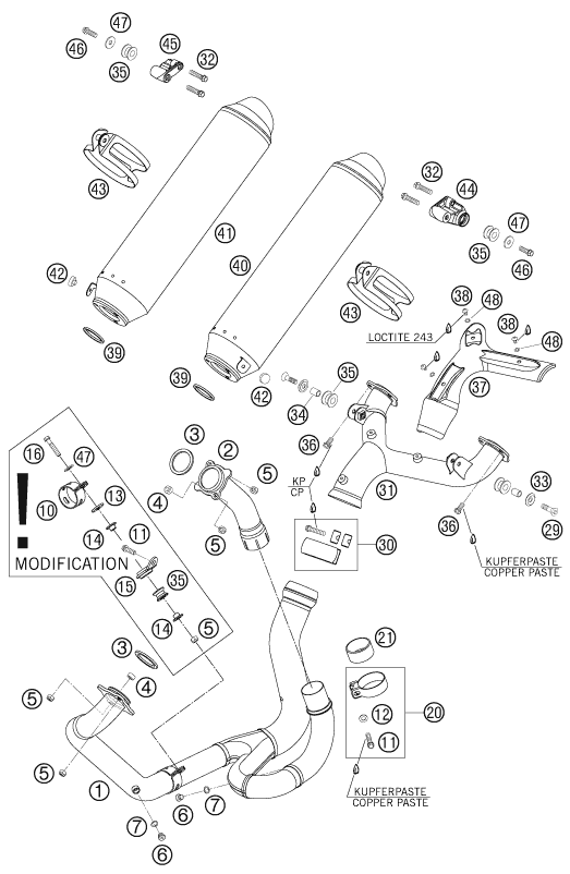 Sprängskiss: Exhaust System – KTM 950 SUPERMOTO BLACK 2005