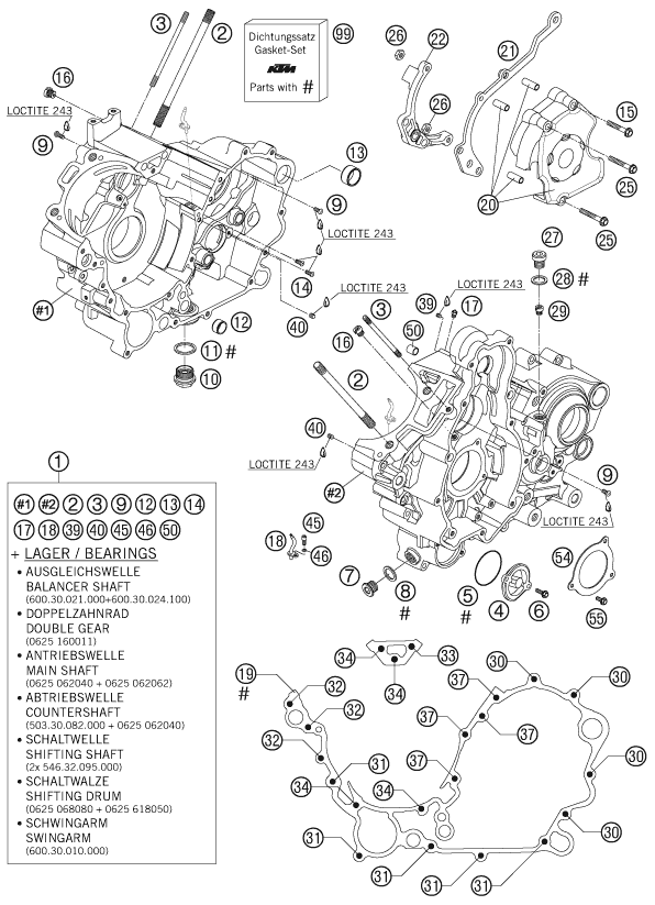 Sprängskiss: Engine Case – KTM 990 SUPER DUKE BLACK 2007