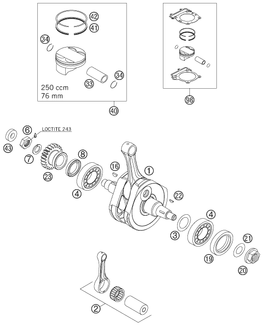 Sprängskiss: Crankshaft, Piston – KTM 250 SX-F 2007