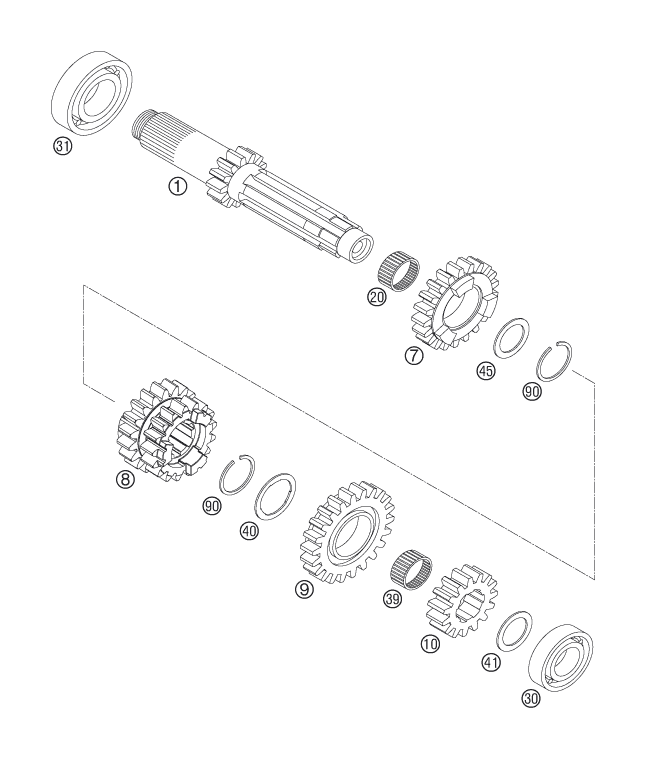 Sprängskiss: Transmission I - Main Shaft – KTM 250 SX-F 2007