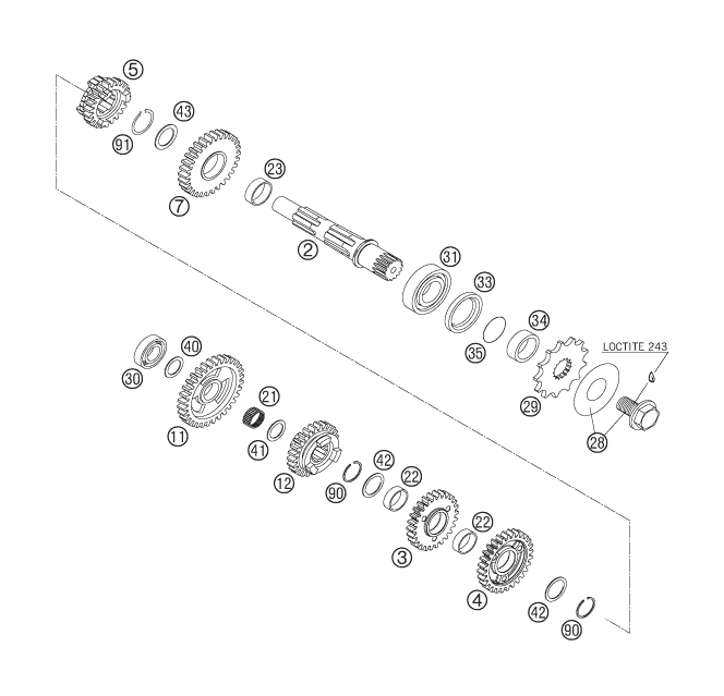 Sprängskiss: Transmission II - Countershaft – KTM 250 SX-F 2007
