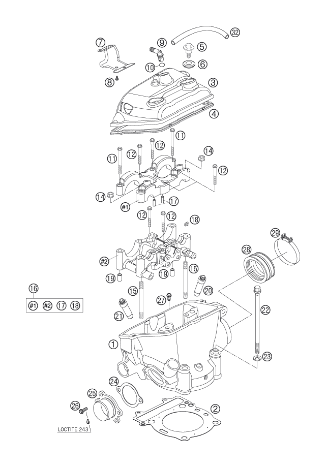 Sprängskiss: Cylinder, Cylinder Head – KTM 250 SX-F 2007
