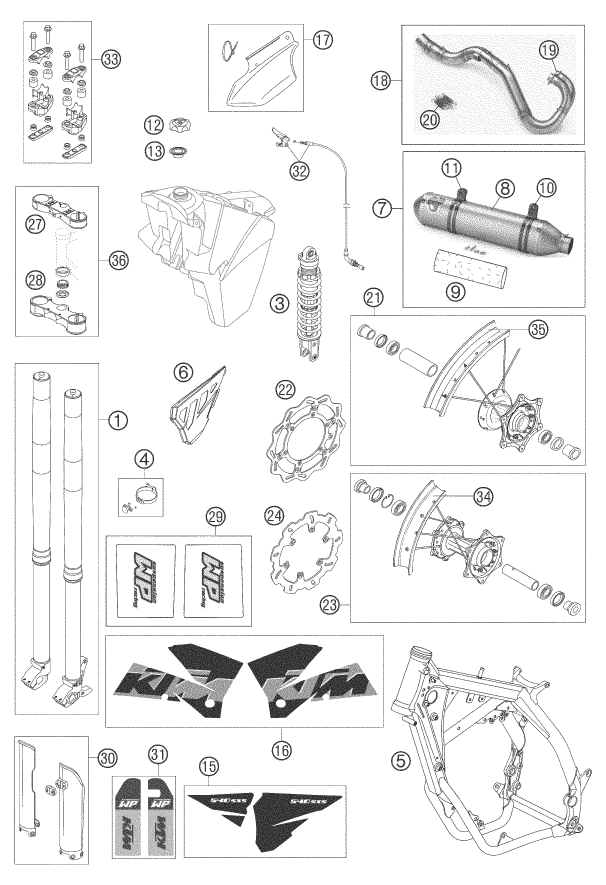 Sprängskiss: New Parts – KTM 540 SXS RACING 2005