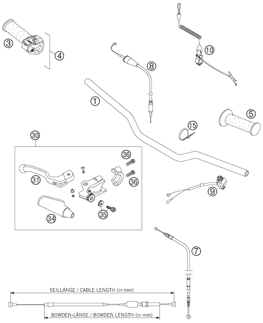 Sprängskiss: Handlebar, Controls – KTM 50 SENIOR ADVENTURE 2006