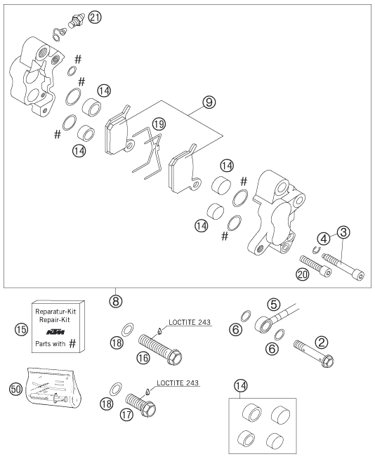 Sprängskiss: Front Brake Caliper – KTM 50 SX 2006