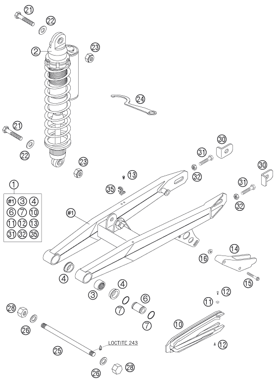 Sprängskiss: Swing Arm – KTM 65 SX 2006