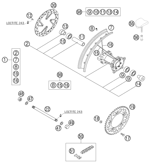 Sprängskiss: Rear Wheel – KTM 65 SX 2006