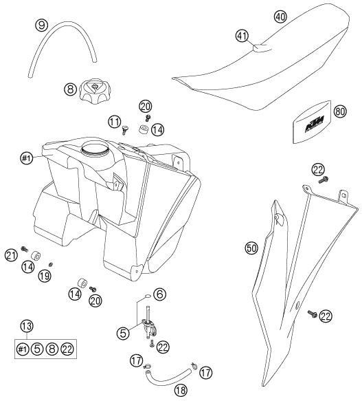 Sprängskiss: Tank, Seat – KTM 105 SX 2007