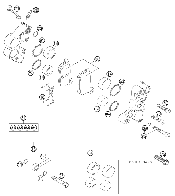 Sprängskiss: Front Brake Caliper – KTM 65 SX 2006