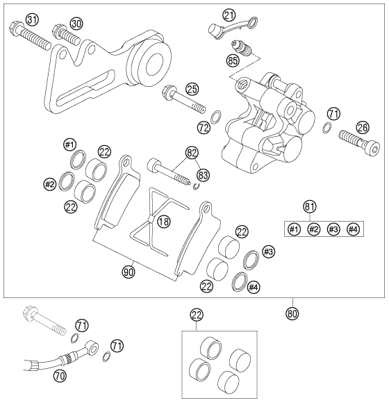 Sprängskiss: Rear Brake Caliper – KTM 105 SX 2007