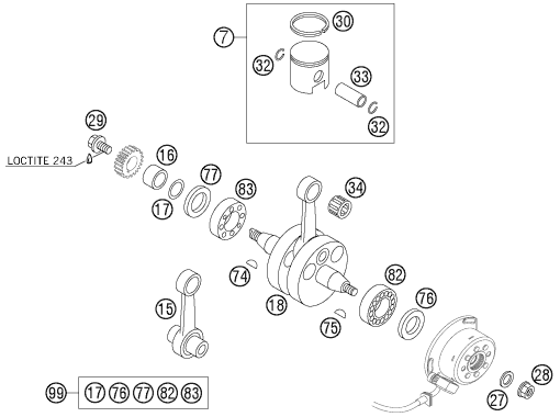 Sprängskiss: Crankshaft, Piston – KTM 105 SX 2007