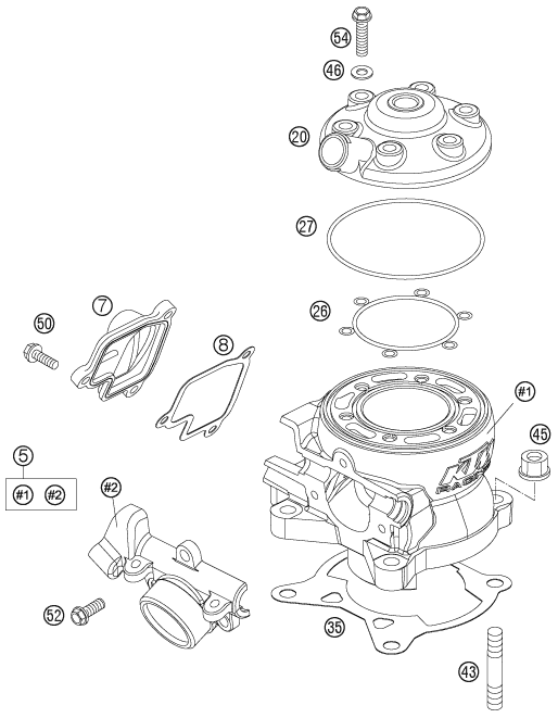 Sprängskiss: Cylinder, Cylinder Head – KTM 105 SX 2007