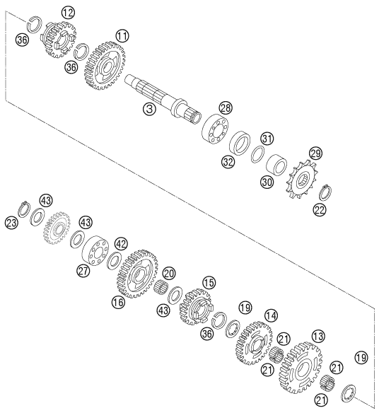 Sprängskiss: Transmission II - Countershaft – KTM 105 SX 2006