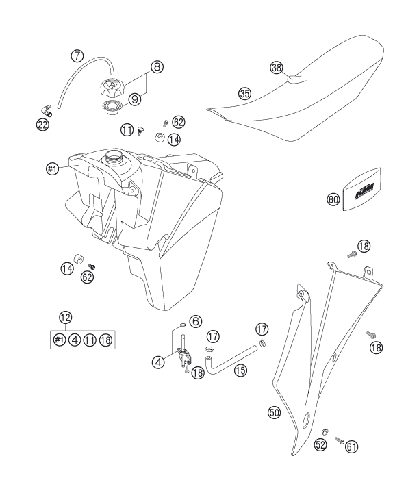 Sprängskiss: Tank, Seat – KTM 250 SX 2006
