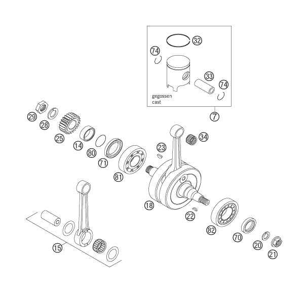Sprängskiss: Crankshaft, Piston – KTM 125 SX 2006