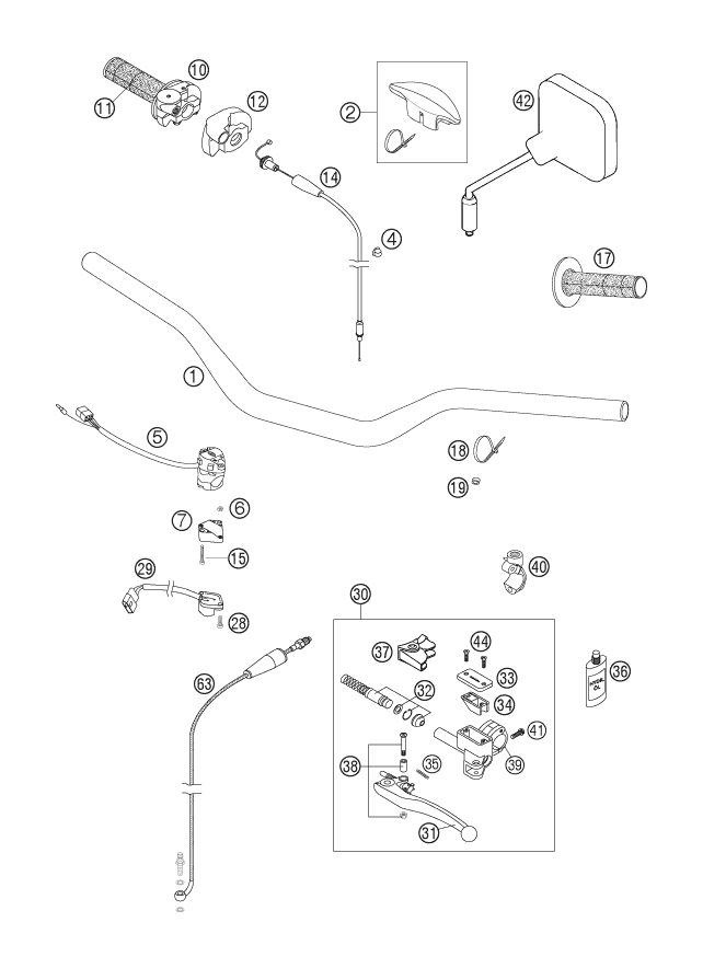 Sprängskiss: Handlebar, Controls – KTM 200 EXC 2007