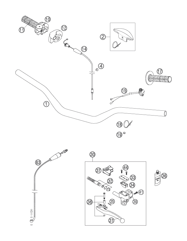 Sprängskiss: Handlebar, Controls – KTM 144 SX 2007