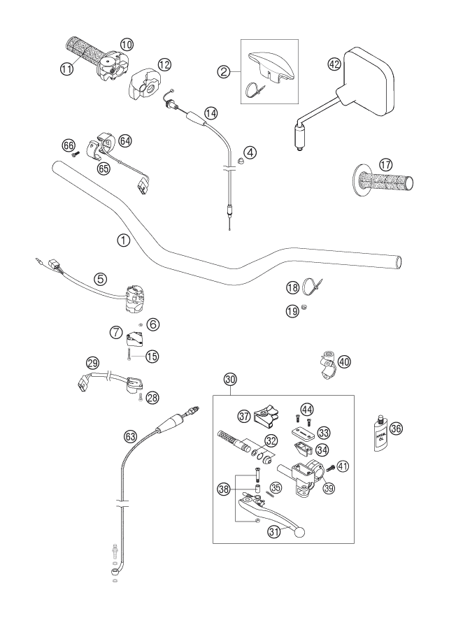 Sprängskiss: Handlebar, Controls – KTM 200 EXC 2006