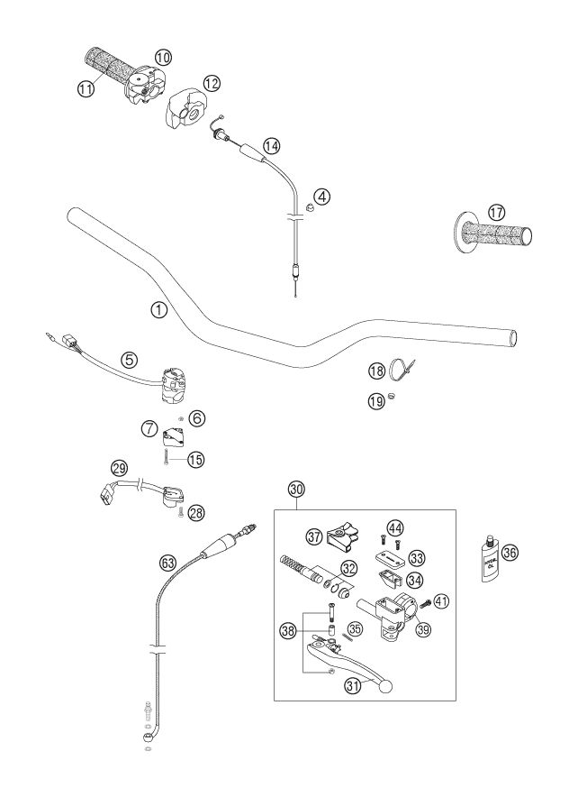 Sprängskiss: Handlebar, Controls – KTM 125 EXC SIX-DAYS 2007