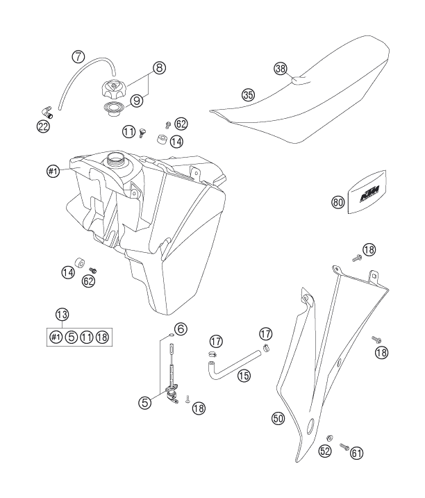 Sprängskiss: Tank, Seat – KTM 200 EXC 2007