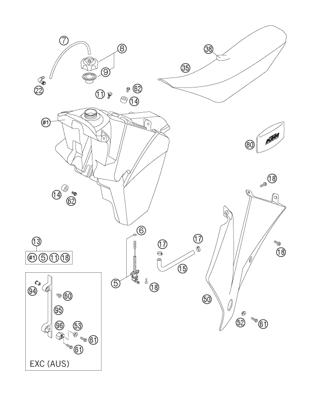 Sprängskiss: Tank, Seat – KTM 300 EXC 2006
