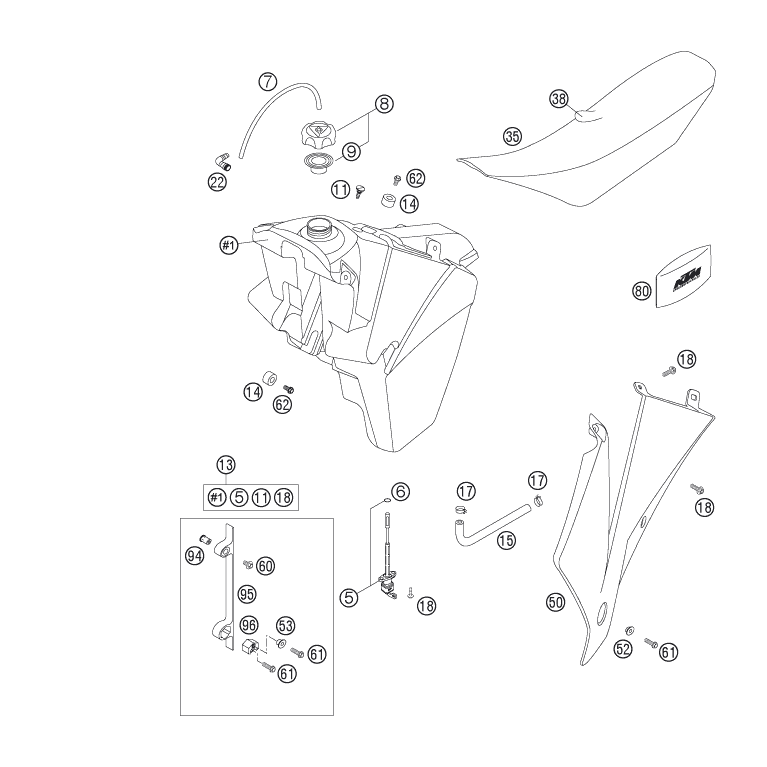 Sprängskiss: Tank, Seat – KTM 300 XC-W 2006