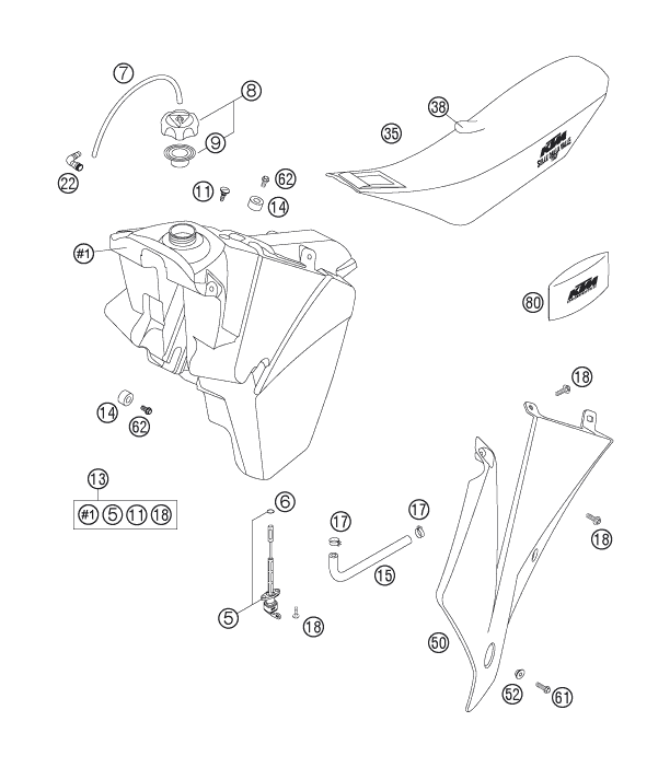 Sprängskiss: Tank, Seat – KTM 250 EXC SIX-DAYS 2007