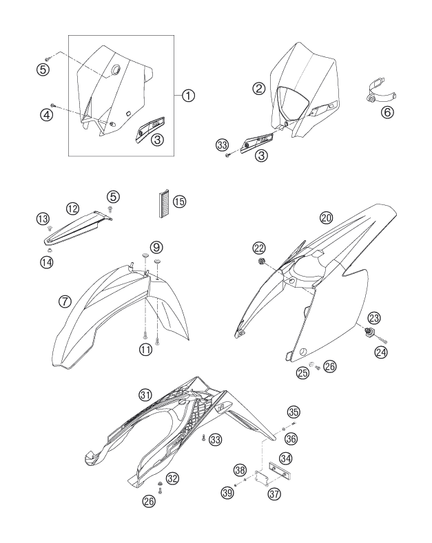 Sprängskiss: Mask, Fenders – KTM 300 EXC 2006