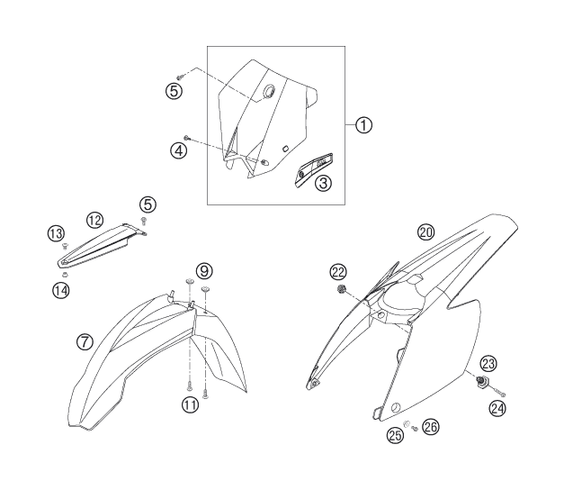 Sprängskiss: Mask, Fenders – KTM 200 XC 2006