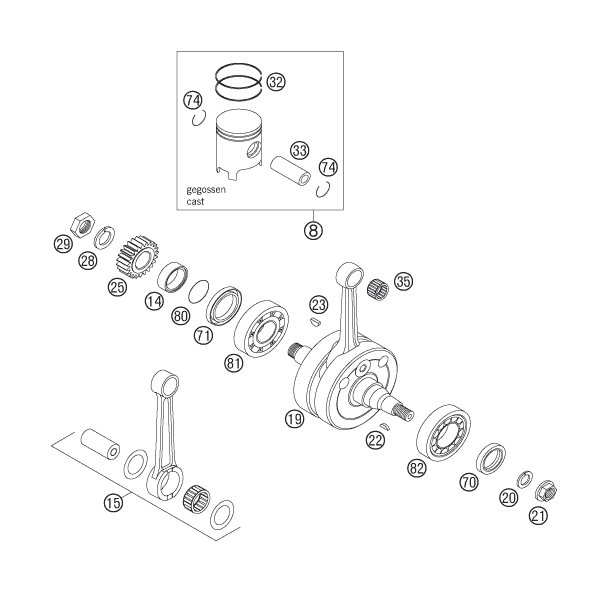 Sprängskiss: Crankshaft, Piston – KTM 200 EXC 2007